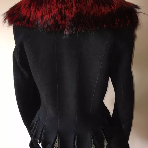 Gorgeous Black 100% Italian Shearling Sheepskin & Fox Jacket Coat Sz S/M - Picture 8 of 12